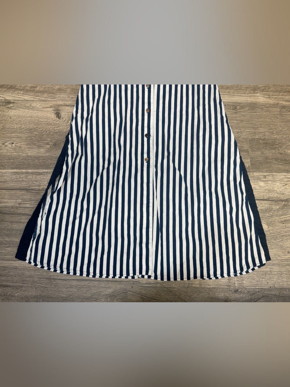 ZARA XS Navy White Striped Belted Shirt Dress Side Slits Round Buckle - Picture 8 of 9